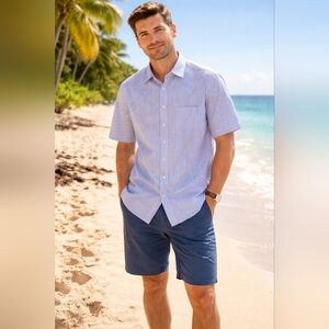 HB Cool & Dry Seersucker Classic Blue/White Striped Button Down Shirt Size 4XL